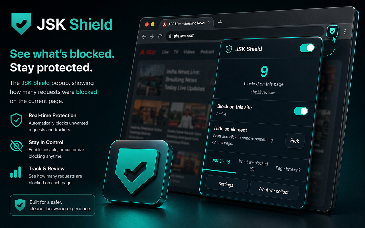 The popup showing how many requests were blocked on the current page.